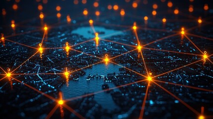 Fototapeta premium Global network connections, city lights, night