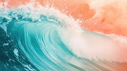 Ocean Wave Abstract Art: Turquoise and Coral Hues