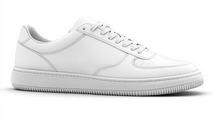 High-end white sneakers with minimalist design, seamless white background 
