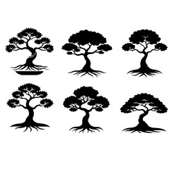 Obraz premium Bonsai Tree Silhouette Pack, Vector illustration