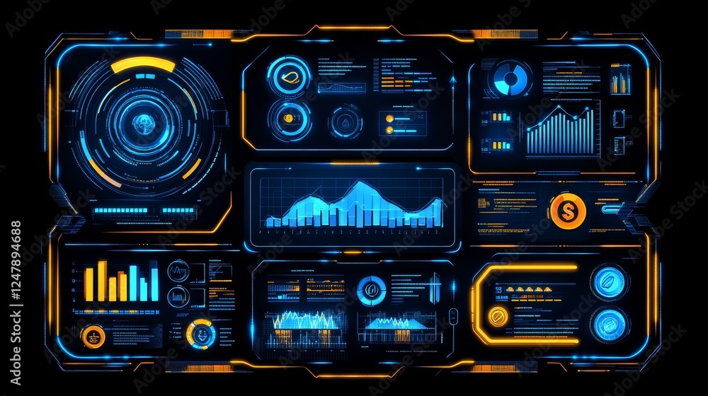 Poster futuristic tech dashboard interface digital display screen panel