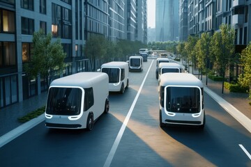 Obraz premium Electric Delivery Trucks in Smart City Environment