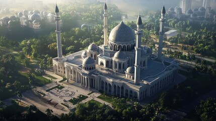 Naklejka premium Aerial View of the Majestic Nur-Astana Mosque in Kazakhstan
