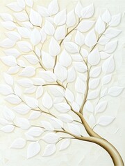 A serene artwork featuring a textured tree with white leaves against a soft, light background, symbolizing peace and tranquility.