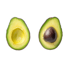 Fresh avocado halves showcasing vibrant green flesh and dark brown pit, perfect for healthy dishes and snacks