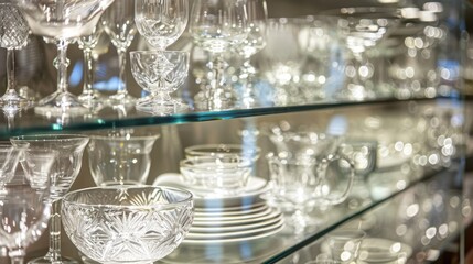 Glassware: Glassware encompasses cups, bowls, plates, and glasses, offering clarity and elegance, and enhancing the experience of dining, drinking, and food presentation.

