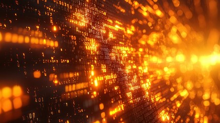 Glowing binary code stream, digital data flow, abstract background