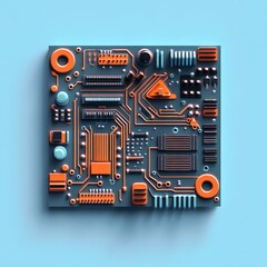 Colorful Circuit Board Design with Diverse Components and Shapes