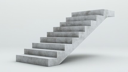 A simple concrete staircase with clean lines, isolated on a light gray background