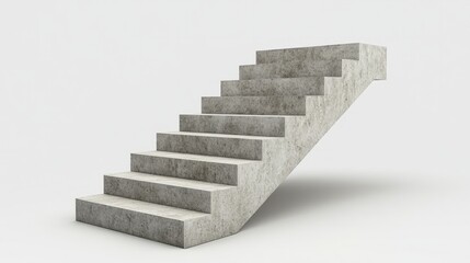 A simple concrete staircase with clean lines, isolated on a light gray background