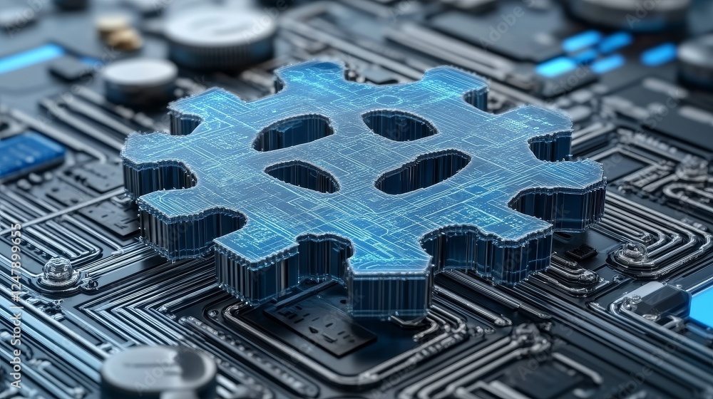 Poster digital gear innovation technology circuit board abstract data processing network