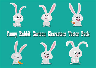 A playful set of funny rabbit characters in various poses, great for children’s designs and storybooks.