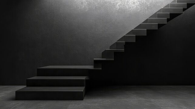 Modern metal stairs with a sleek black finish, isolated on a dark gray background