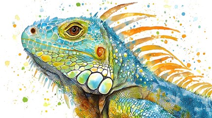 Fototapeta premium Colorful watercolor painting of an iguana with vibrant details