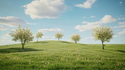 Obraz premium Gentle Hillside Orchard in Peaceful Preserve with Blossoming Trees