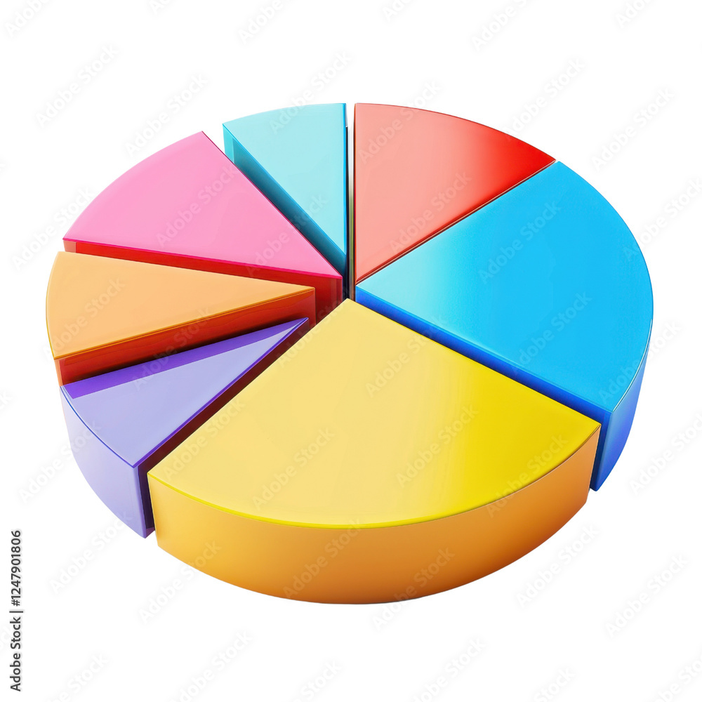 Poster colorful pie chart representing data distribution, showcasing various segments in vibrant hues. this