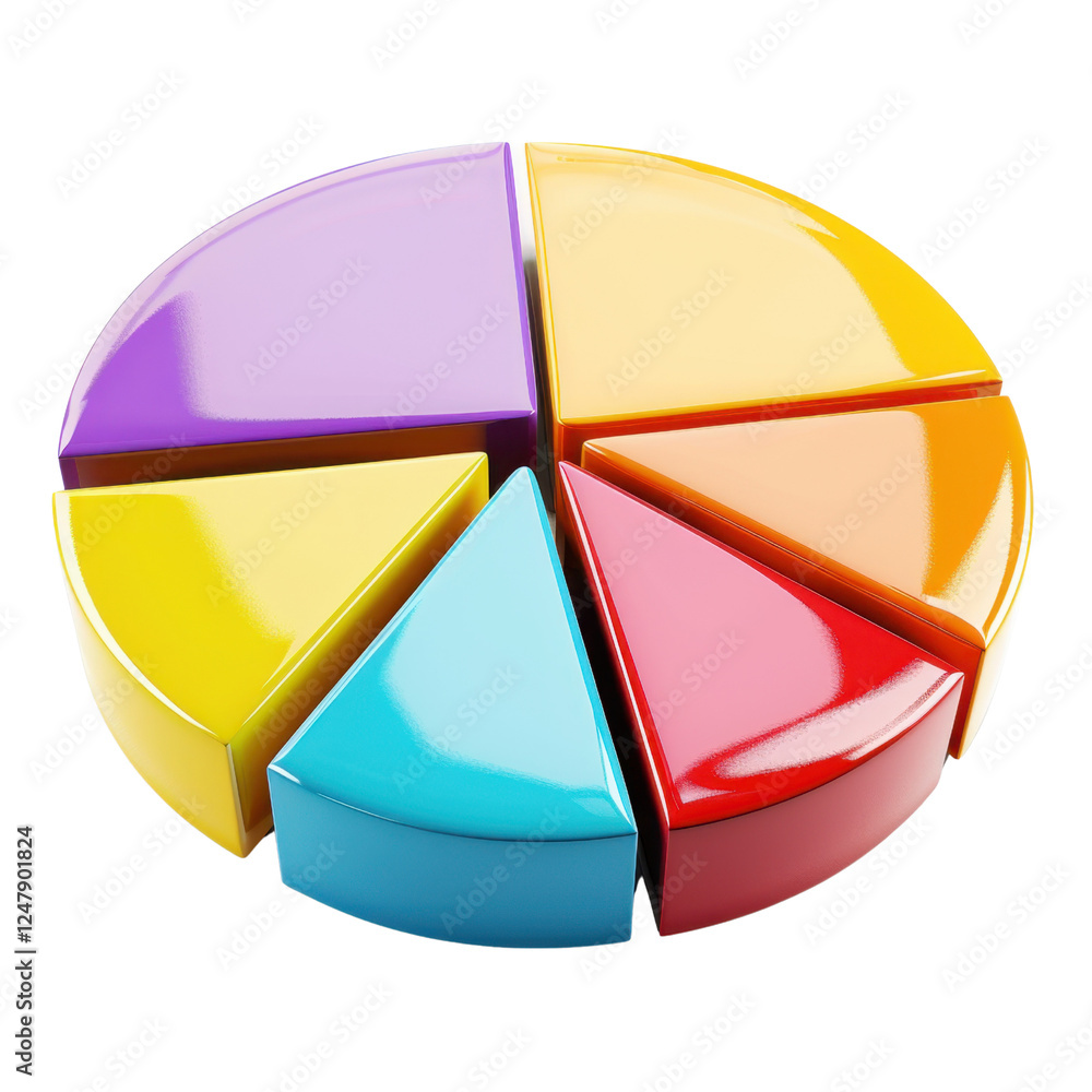 Poster colorful pie chart with glossy segments representing data visualization