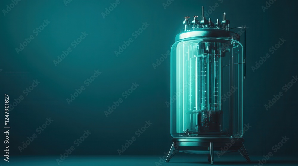 Poster a futuristic bioreactor with glowing sensors for fermentation monitoring and biomass separation isol