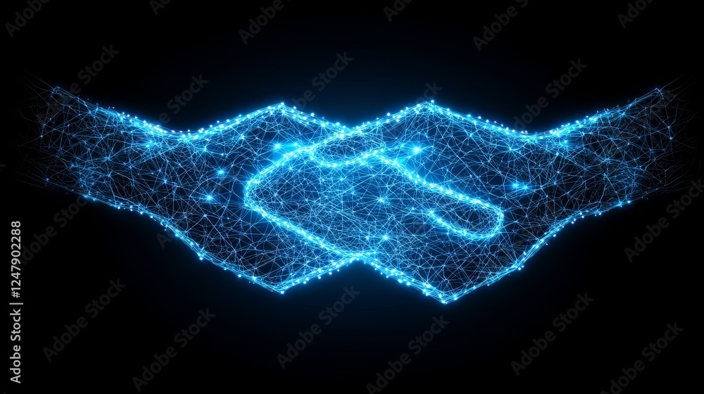 Aufkleber abstract digital handshake synergy connection network technology