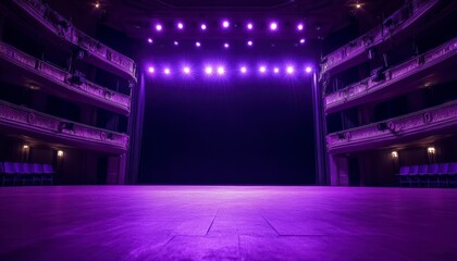 Fototapeta premium Stunning Purple Stage Lighting in an Elegant Theater Interior
