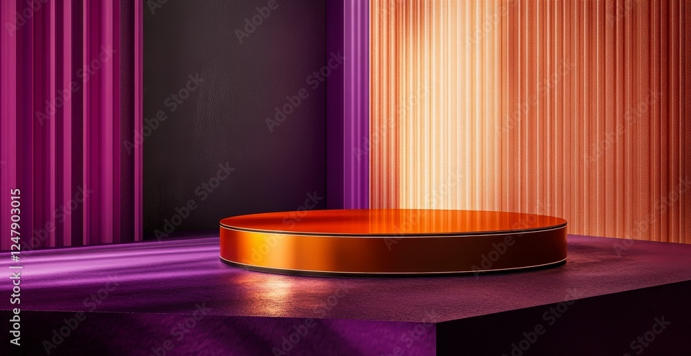 Poster glamorous studio background with circular display platform and lighting