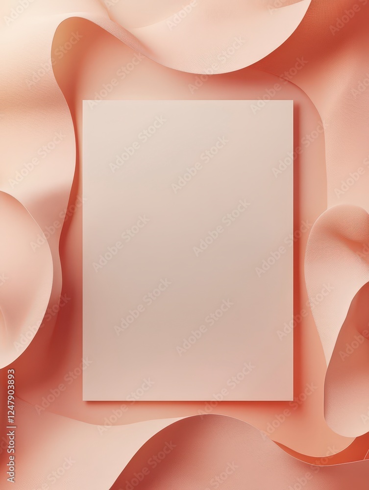 Poster elegant blank card on soft peach fabric background for design use