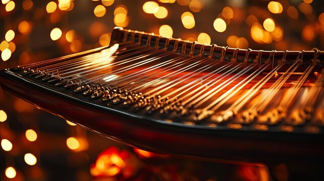 Gusli Stringed Instrument with Warm Golden Lights