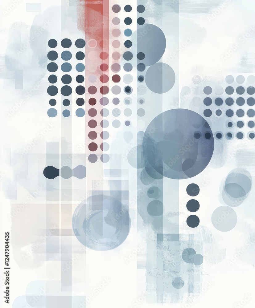 Poster abstract geometric art with circles and dots in soft colors