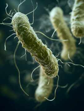 Microscopic View of Salmonella spp Bacteria with Flagella in Motion