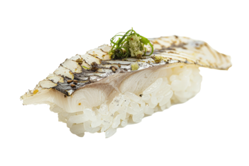 piece of mackerel nigiri sushi floating isolated background