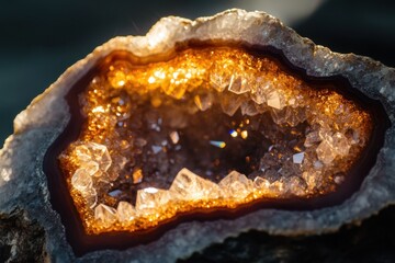 Fototapeta premium Sparkling Crystals Inside a Cracked Geode Close-Up