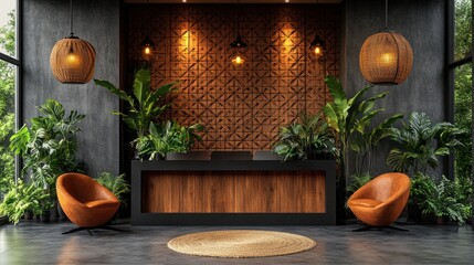 Tropical Hotel Lobby Reception Desk