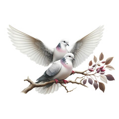 Obraz premium two dove on a tree branch on transparent background. Generative AI