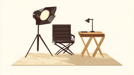 Studio Setup With Lighting Chair And Table