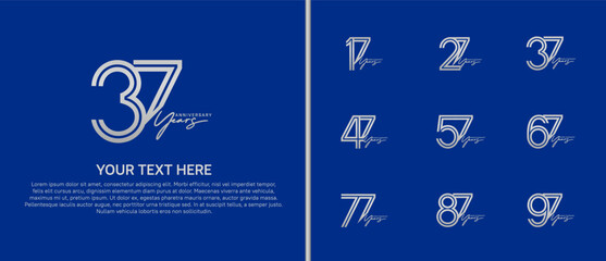 logo anniversary set. silver color with handwriting on blue background for special event