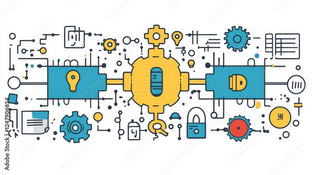 Poster abstract data processing system network flowchart diagram technology innovation