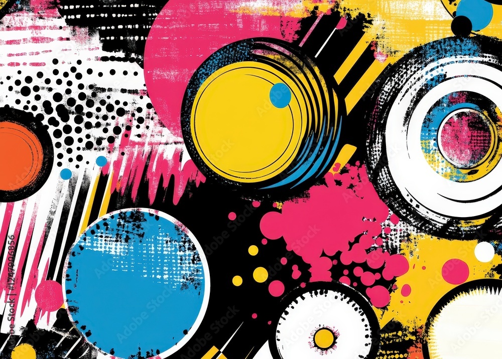 Poster vibrant abstract circle pattern with bold colors and textures