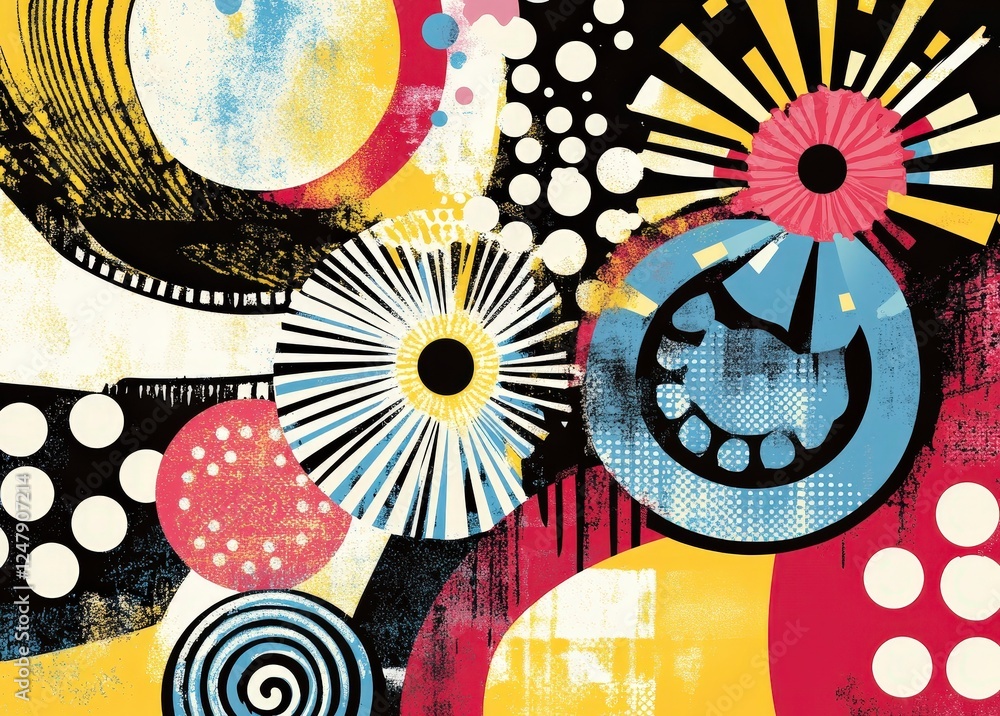 Poster abstract colorful design with geometric shapes and patterns