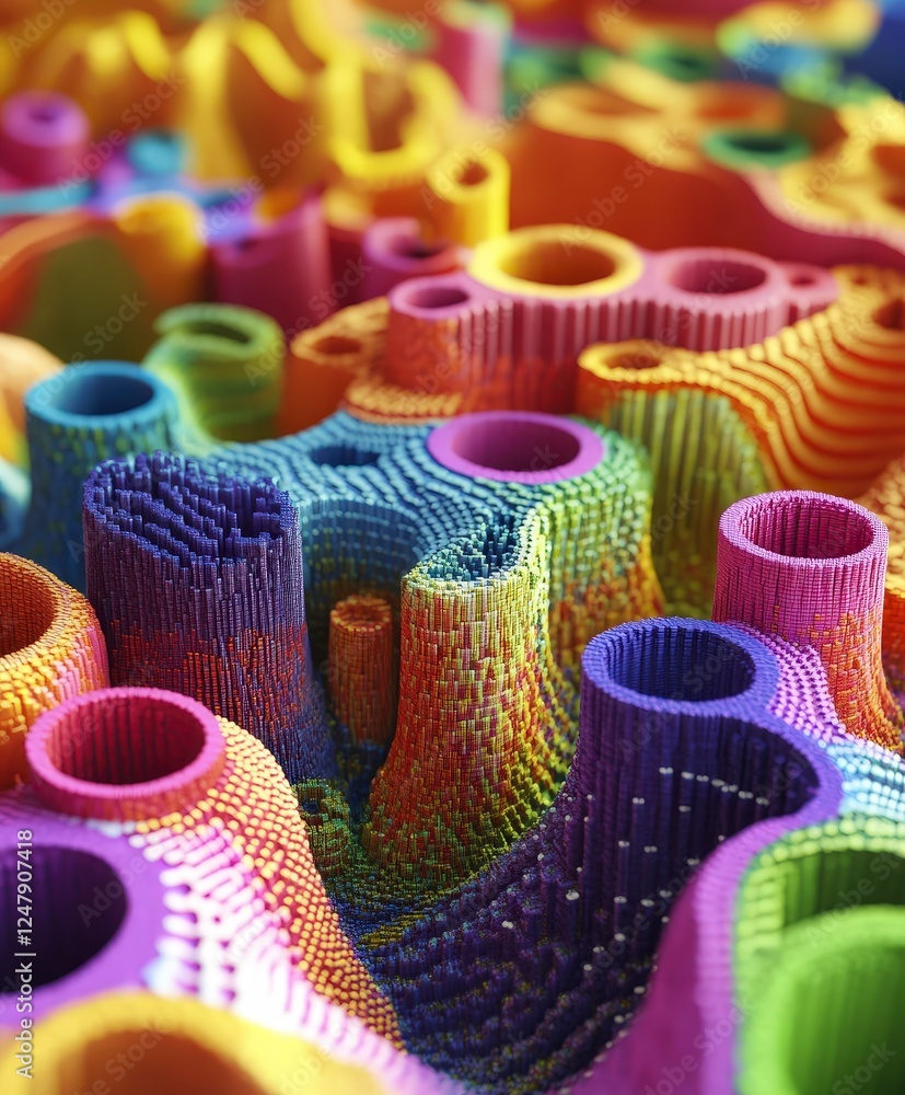 Poster abstract colorful pattern of three-dimensional sculptures in detail