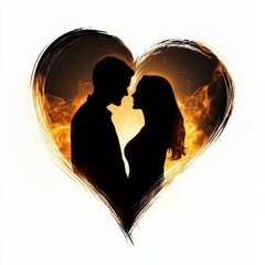 A couple silhouette inside a heart with soft glowing edges, showing love and warmth