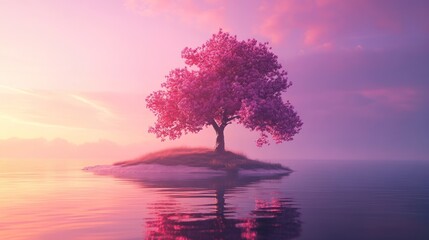 Obraz premium Pink tree serene island sunrise calm water peace