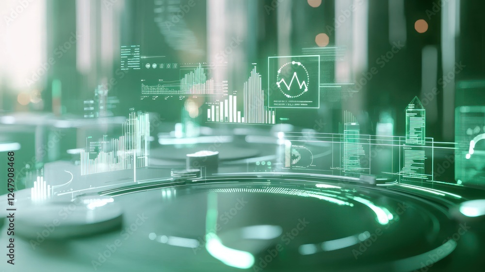 Poster futuristic data visualization: green tech interface