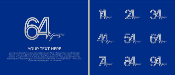 logo anniversary set. silver color with handwriting on blue background for special event