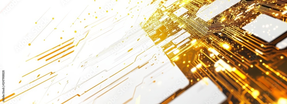 Poster golden circuit board abstract background with light and texture