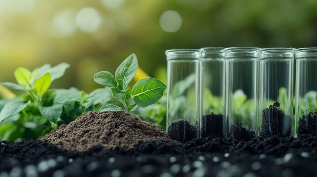 precision agriculture concept, soil nutrient analysis, rich earth macro photography, chemical element indicators, green nature backdrop, agricultural technology documentation, scientific detail study