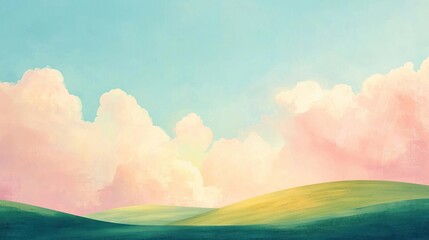 Obraz premium Serene Pastel Hillscape: A Dreamy Landscape Under a Soft Pink and Blue Sky