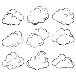 Vector set of  different clouds on white background. Sky clouds vector silhouette