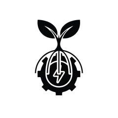 sustainable icon. green energy vector. tree and lightning symbols on the gear. reuse, recycling, net zero, green energy, eco friendly concept. Solid design style