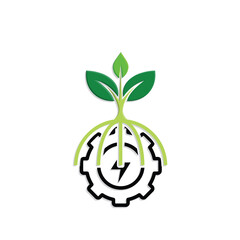 sustainable icon. green energy vector. tree and lightning symbols on the gear. reuse, recycling, net zero, green energy, eco friendly concept. Mixed design style