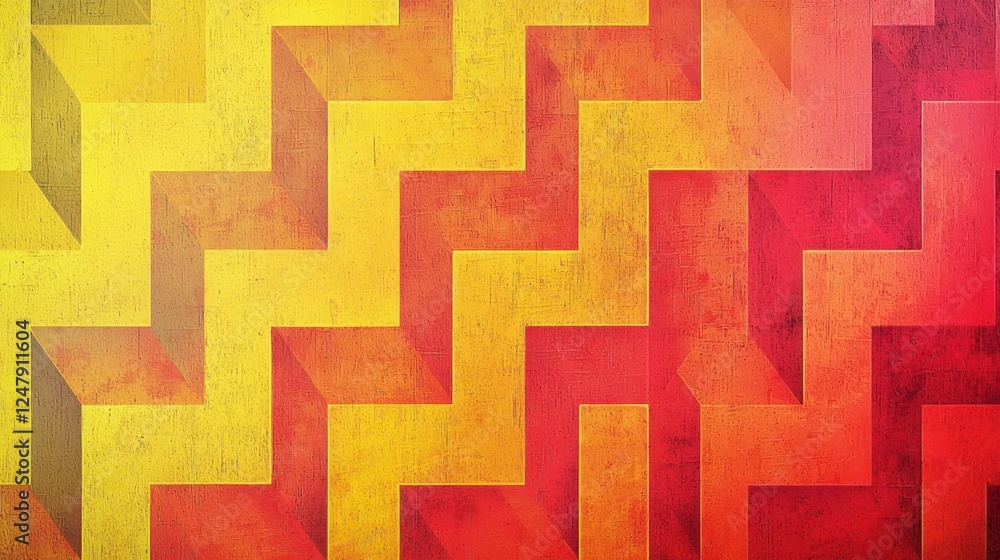 Poster abstract geometric pattern in warm colors: red and yellow zigzag design